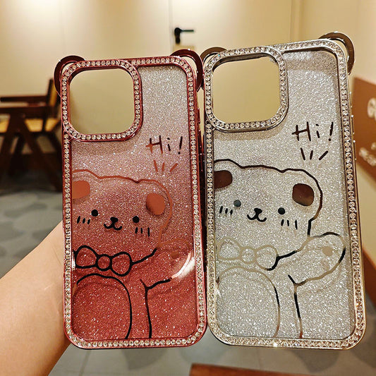 Cute Bear TPU Electroplated Luxury Shockproof Mobile Phone Case for iPhone 17 Pro Max 17Air 16Pro Max Diamond Phone Cover Girly