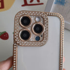 New Fashion Transparent Phone Case for iPhone 13 14 15 16 17 Pro Max With Camera Protector Full Diamond Inlay Bling Cover