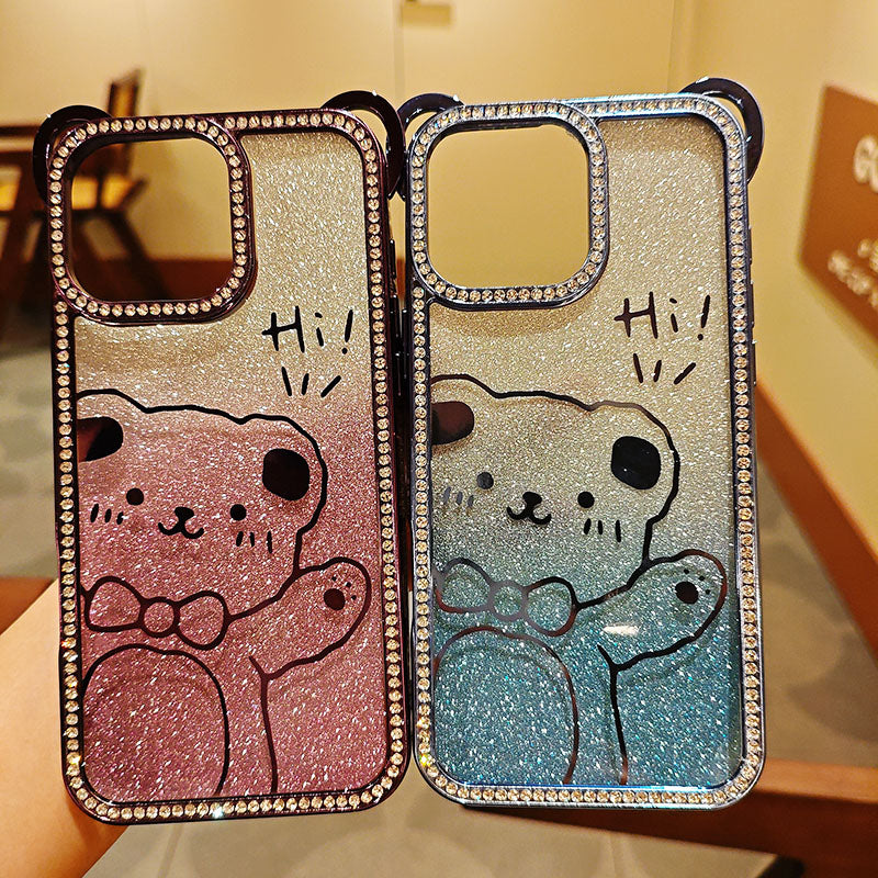 Cute Bear TPU Electroplated Luxury Shockproof Mobile Phone Case for iPhone 17 Pro Max 17Air 16Pro Max Diamond Phone Cover Girly