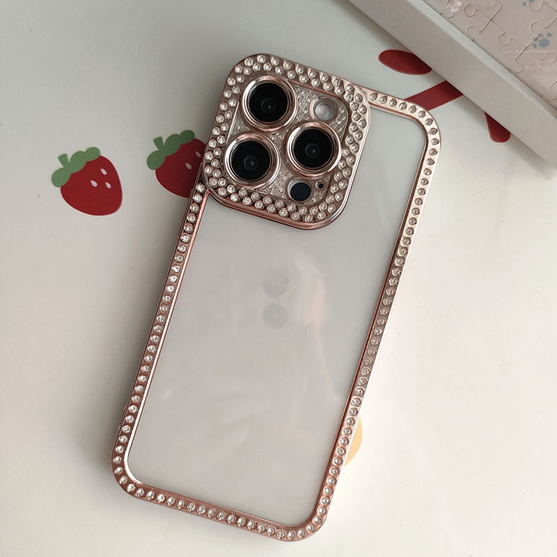 New Fashion Transparent Phone Case for iPhone 13 14 15 16 17 Pro Max With Camera Protector Full Diamond Inlay Bling Cover