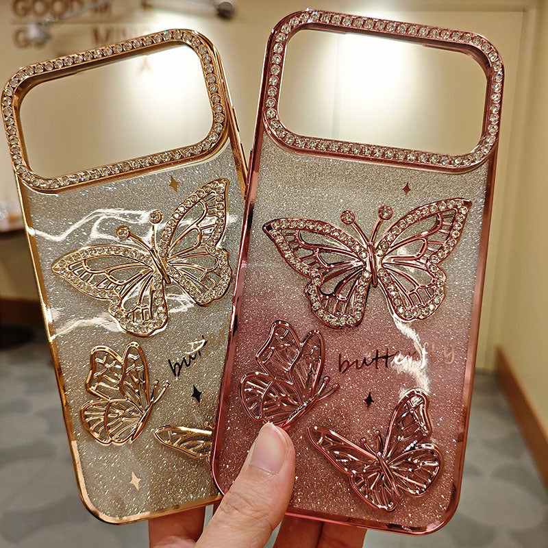 Sparkling Diamonds Glitter Butterfly Mobile Phone Cases Luxury for iPhone 17 Pro Max 16 15 14 13 12 11 Pro Max Phone Cover Girly