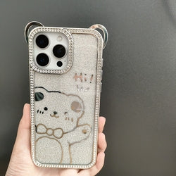 Cute Electroplating Bear Ears Mobile Phone Case Suitable Gradient Glitter Cartoon Pattern TPU Soft Shell for 16 15 Pro Max