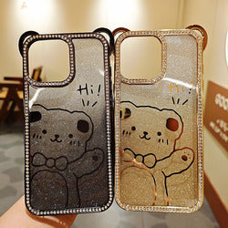 Cute Bear TPU Electroplated Luxury Shockproof Mobile Phone Case for iPhone 17 Pro Max 17Air 16Pro Max Diamond Phone Cover Girly