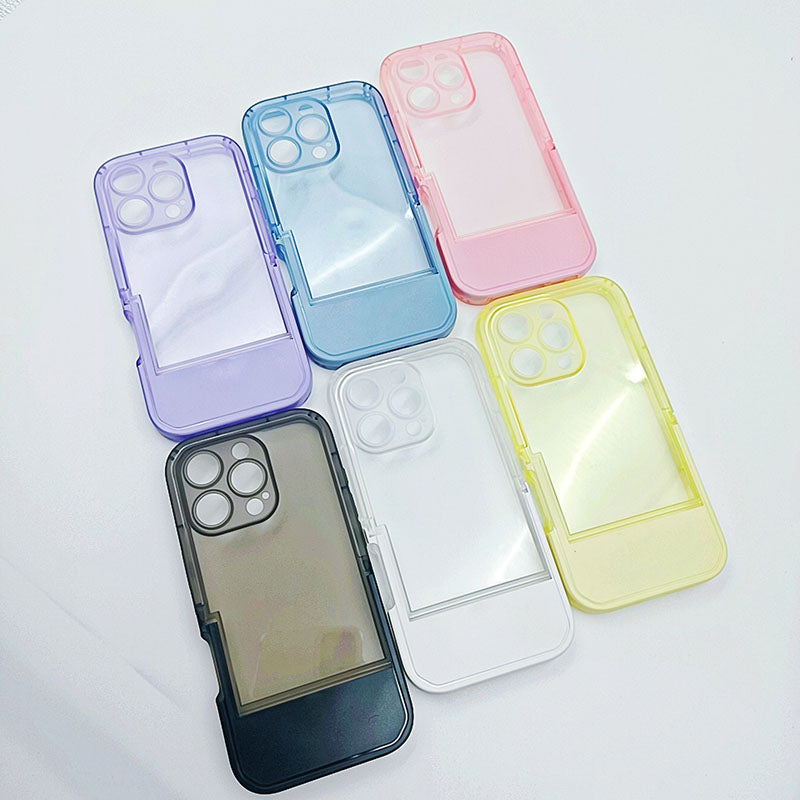 Candy Color TPU Invisible Stand Clear Mobile Phone Case for iPhone 13 14 15 16 17 Pro Max Bracket Phone Cover