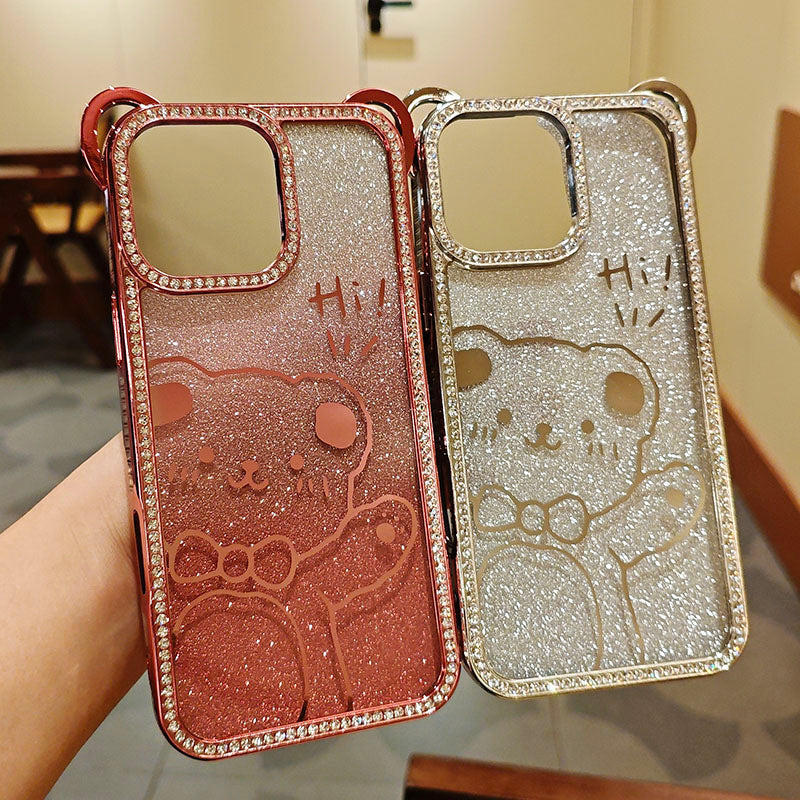 Cute Bear TPU Electroplated Luxury Shockproof Mobile Phone Case for iPhone 17 Pro Max 17Air 16Pro Max Diamond Phone Cover Girly