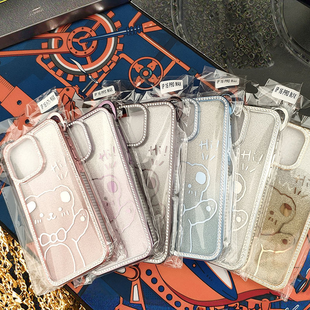 Cute Electroplating Bear Ears Mobile Phone Case Suitable Gradient Glitter Cartoon Pattern TPU Soft Shell for 16 15 Pro Max