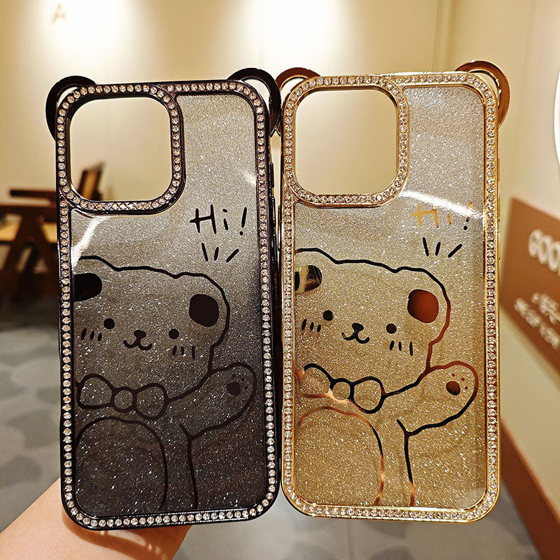 Cute Bear TPU Electroplated Luxury Shockproof Mobile Phone Case for iPhone 17 Pro Max 17Air 16Pro Max Diamond Phone Cover Girly