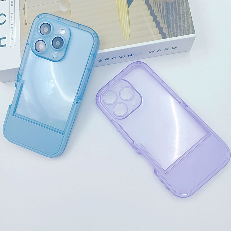Candy Color for iPhone 14 15 16 17 Pro Max Invisible Bracket Phone Cover Transparent Mobile Phone Case With Kickstand