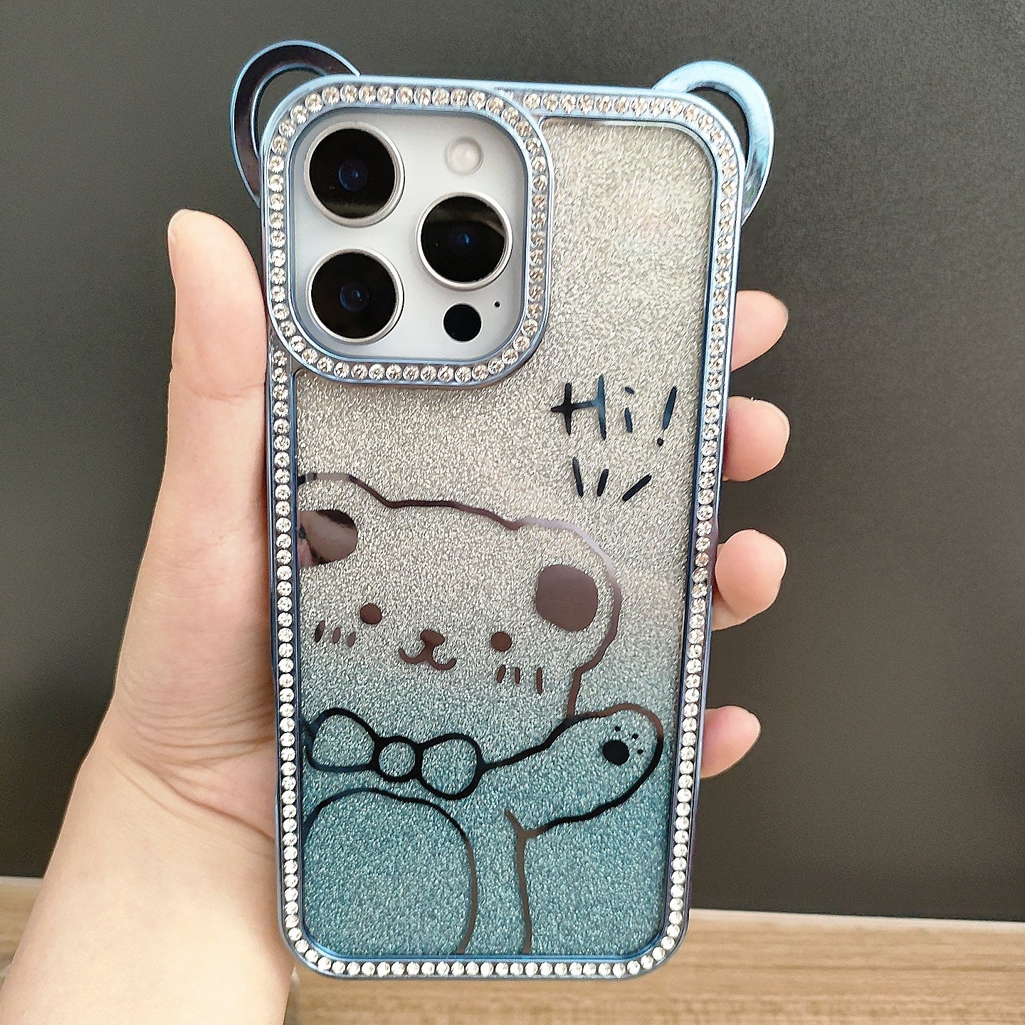 Cute Electroplating Bear Ears Mobile Phone Case Suitable Gradient Glitter Cartoon Pattern TPU Soft Shell for 16 15 Pro Max