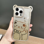 Cute Electroplating Bear Ears Mobile Phone Case Suitable Gradient Glitter Cartoon Pattern TPU Soft Shell for 16 15 Pro Max