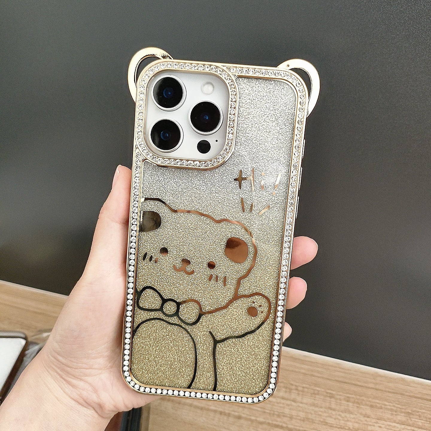 Cute Electroplating Bear Ears Mobile Phone Case Suitable Gradient Glitter Cartoon Pattern TPU Soft Shell for 16 15 Pro Max
