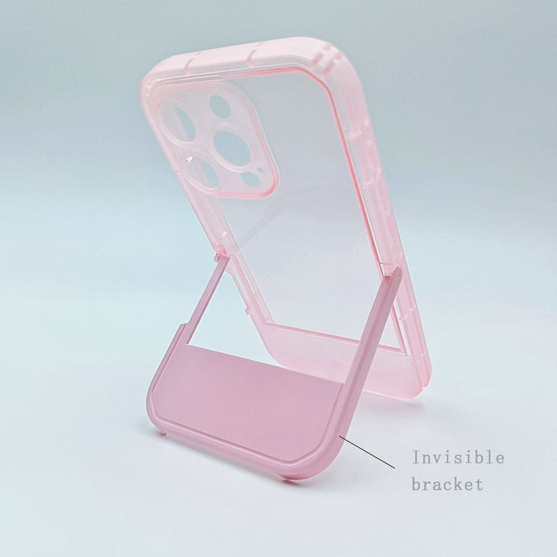 Candy Color TPU Invisible Stand Clear Mobile Phone Case for iPhone 13 14 15 16 17 Pro Max Bracket Phone Cover