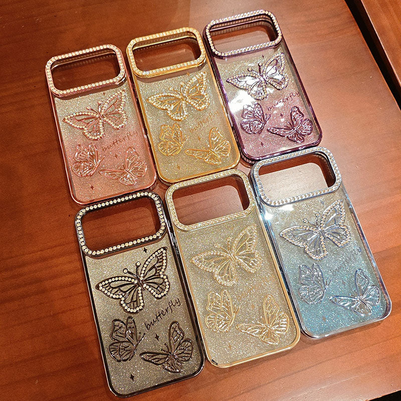 Sparkling Diamonds Glitter Butterfly Mobile Phone Cases Luxury for iPhone 17 Pro Max 16 15 14 13 12 11 Pro Max Phone Cover Girly
