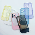 Candy Color for iPhone 14 15 16 17 Pro Max Invisible Bracket Phone Cover Transparent Mobile Phone Case With Kickstand