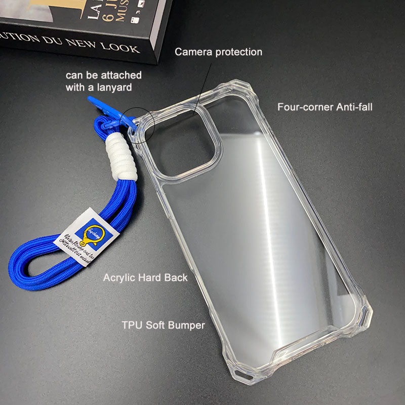 2-in-1 Large Square Lanyard Case Anti-drop for iPhone 15 Pro Max 16 Plus 17 Air 14 Plus 13 Clear Phone Case for iPhone 17ProMax