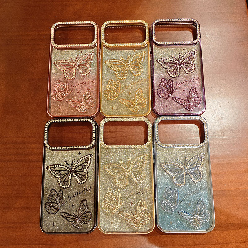 Sparkling Diamonds Glitter Butterfly Mobile Phone Cases Luxury for iPhone 17 Pro Max 16 15 14 13 12 11 Pro Max Phone Cover Girly