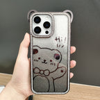 Cute Electroplating Bear Ears Mobile Phone Case Suitable Gradient Glitter Cartoon Pattern TPU Soft Shell for 16 15 Pro Max
