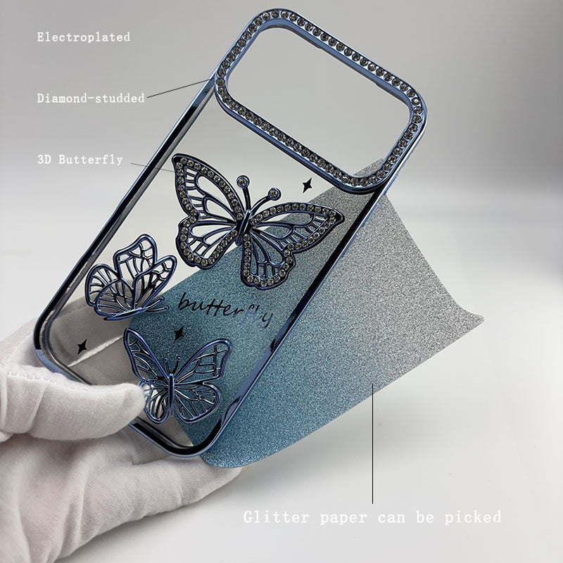 Sparkling Diamonds Glitter Butterfly Mobile Phone Cases Luxury for iPhone 17 Pro Max 16 15 14 13 12 11 Pro Max Phone Cover Girly