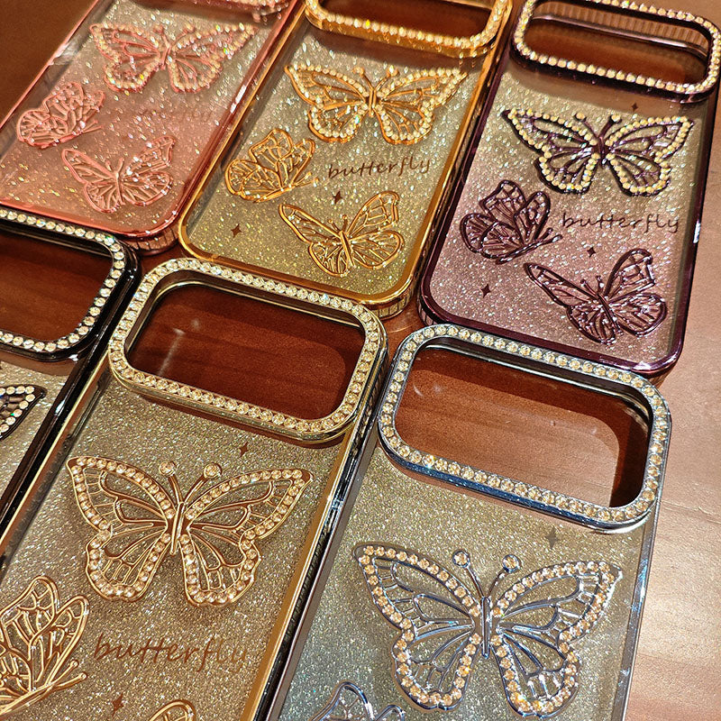 Sparkling Diamonds Glitter Butterfly Mobile Phone Cases Luxury for iPhone 17 Pro Max 16 15 14 13 12 11 Pro Max Phone Cover Girly