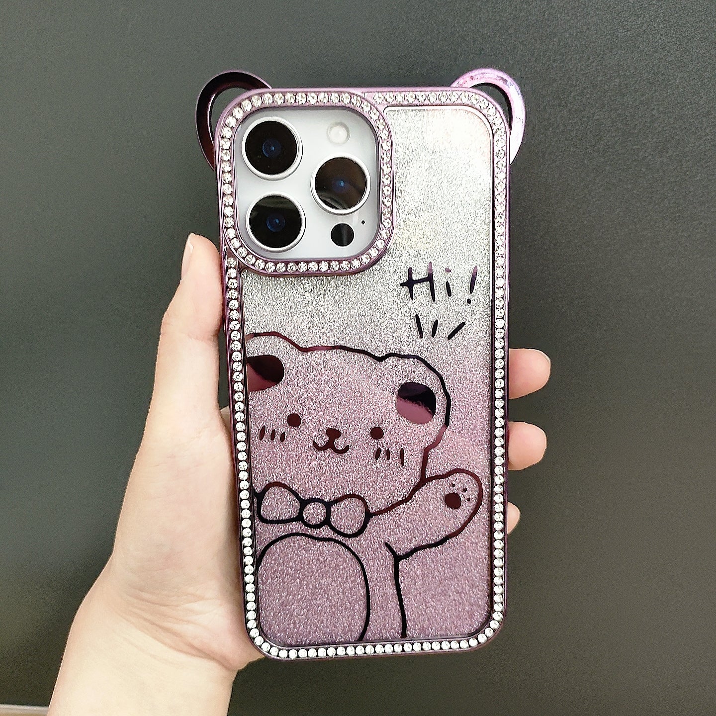 Cute Electroplating Bear Ears Mobile Phone Case Suitable Gradient Glitter Cartoon Pattern TPU Soft Shell for 16 15 Pro Max