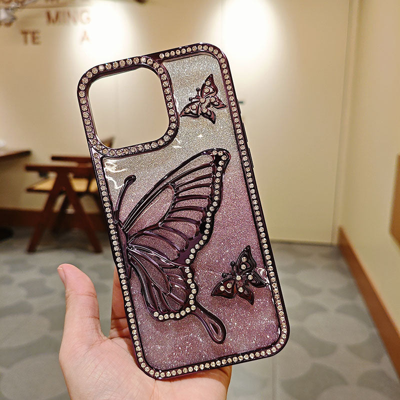 Bling Diamond Butterfly Phone Case for iPhone 17 Pro Max 16 15 14 13 12 11 Protective Cover Electroplating TPU Phone Cover