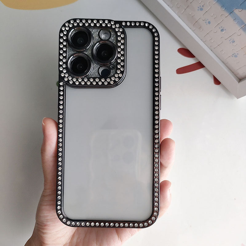 New Fashion Transparent Phone Case for iPhone 13 14 15 16 17 Pro Max With Camera Protector Full Diamond Inlay Bling Cover
