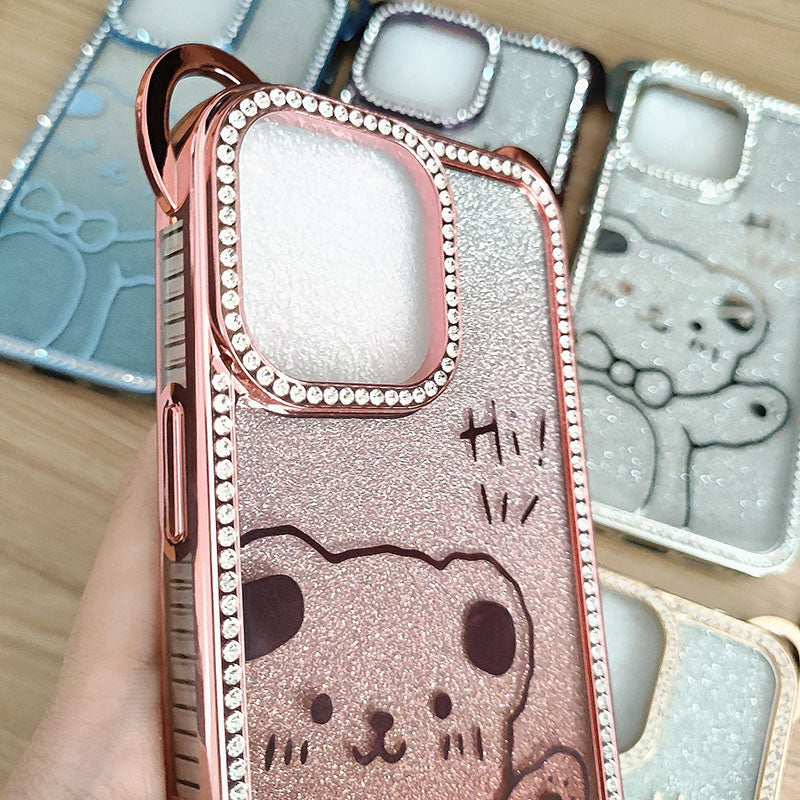 Cute Electroplating Bear Ears Mobile Phone Case Suitable Gradient Glitter Cartoon Pattern TPU Soft Shell for 16 15 Pro Max