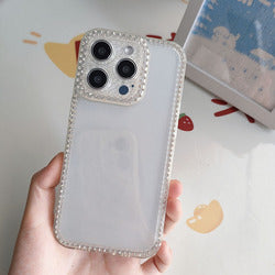 New Fashion Transparent Phone Case for iPhone 13 14 15 16 17 Pro Max With Camera Protector Full Diamond Inlay Bling Cover
