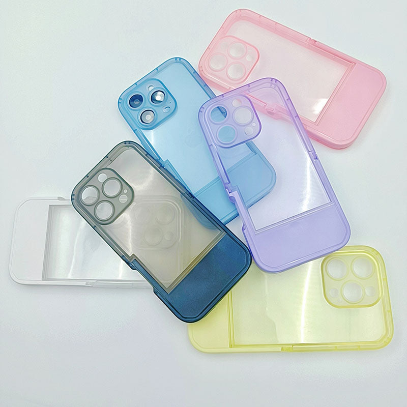 Candy Color TPU Invisible Stand Clear Mobile Phone Case for iPhone 13 14 15 16 17 Pro Max Bracket Phone Cover