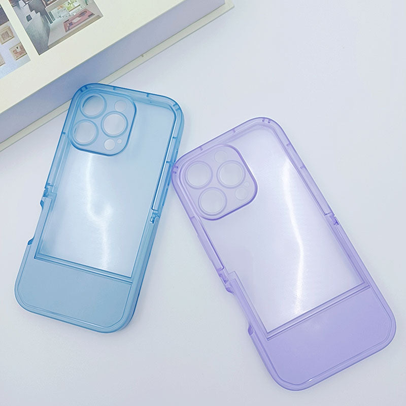 Candy Color for iPhone 14 15 16 17 Pro Max Invisible Bracket Phone Cover Transparent Mobile Phone Case With Kickstand