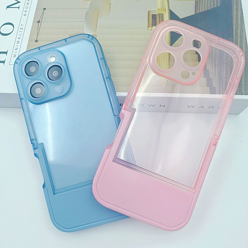 Candy Color for iPhone 14 15 16 17 Pro Max Invisible Bracket Phone Cover Transparent Mobile Phone Case With Kickstand