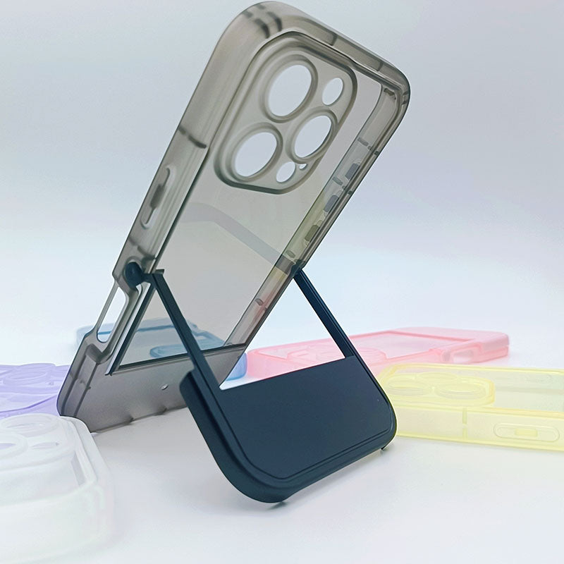Candy Color for iPhone 14 15 16 17 Pro Max Invisible Bracket Phone Cover Transparent Mobile Phone Case With Kickstand