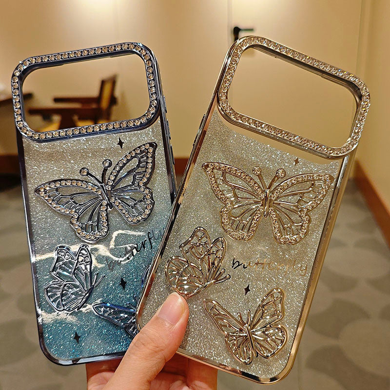 Sparkling Diamonds Glitter Butterfly Mobile Phone Cases Luxury for iPhone 17 Pro Max 16 15 14 13 12 11 Pro Max Phone Cover Girly