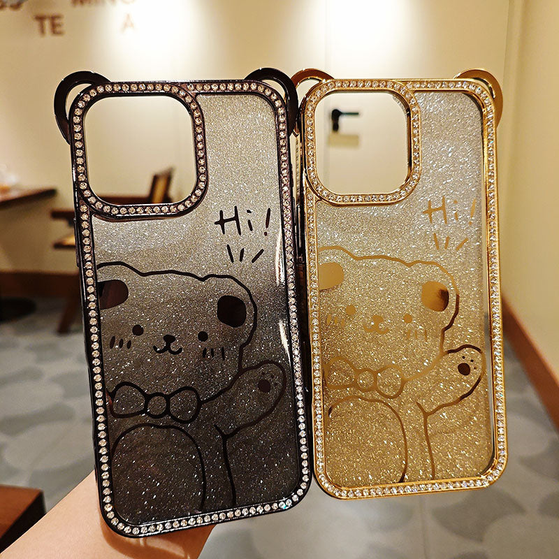 Cute Bear TPU Electroplated Luxury Shockproof Mobile Phone Case for iPhone 17 Pro Max 17Air 16Pro Max Diamond Phone Cover Girly