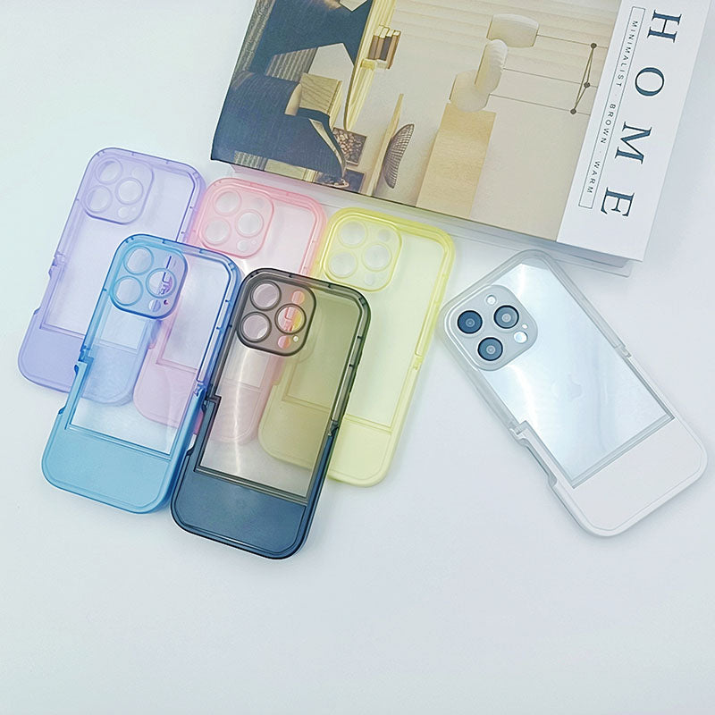 Candy Color TPU Invisible Stand Clear Mobile Phone Case for iPhone 13 14 15 16 17 Pro Max Bracket Phone Cover