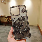 Bling Diamond Butterfly Phone Case for iPhone 17 Pro Max 16 15 14 13 12 11 Protective Cover Electroplating TPU Phone Cover