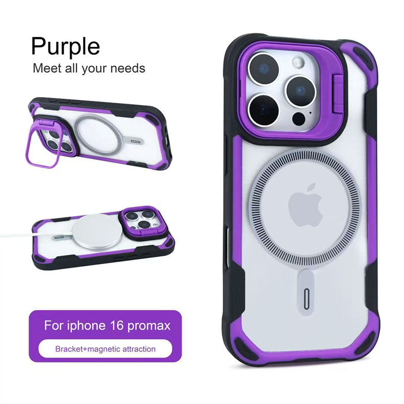 Luxury Armor Shockproof Magnetic Ring Lens Holder Stand Phone Case for iPhone 17 16 15 14 Pro Max 17 Air Magnet Cover Clear