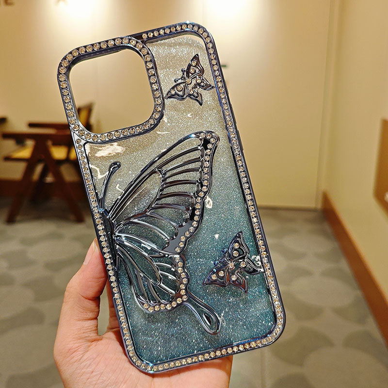 Bling Diamond Butterfly Phone Case for iPhone 17 Pro Max 16 15 14 13 12 11 Protective Cover Electroplating TPU Phone Cover