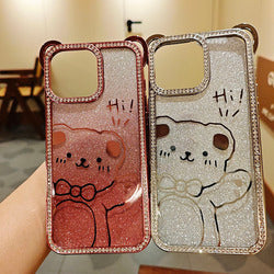 Cute Bear TPU Electroplated Luxury Shockproof Mobile Phone Case for iPhone 17 Pro Max 17Air 16Pro Max Diamond Phone Cover Girly