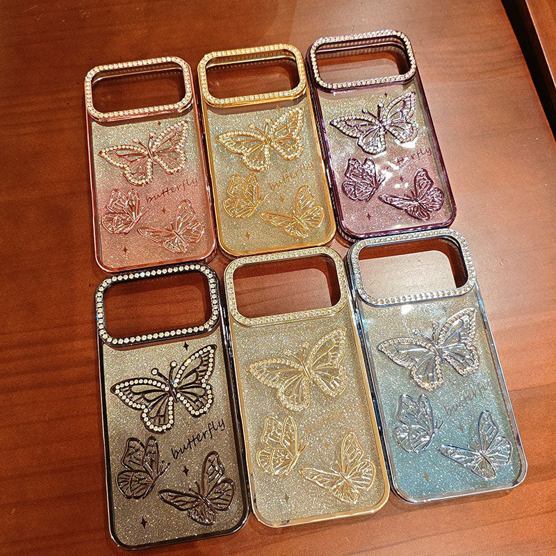 Sparkling Diamonds Glitter Butterfly Mobile Phone Cases Luxury for iPhone 17 Pro Max 16 15 14 13 12 11 Pro Max Phone Cover Girly