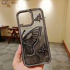 Bling Diamond Butterfly Phone Case for iPhone 17 Pro Max 16 15 14 13 12 11 Protective Cover Electroplating TPU Phone Cover