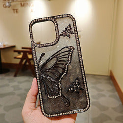 Bling Diamond Butterfly Phone Case for iPhone 17 Pro Max 16 15 14 13 12 11 Protective Cover Electroplating TPU Phone Cover