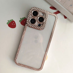 New Fashion Transparent Phone Case for iPhone 13 14 15 16 17 Pro Max With Camera Protector Full Diamond Inlay Bling Cover