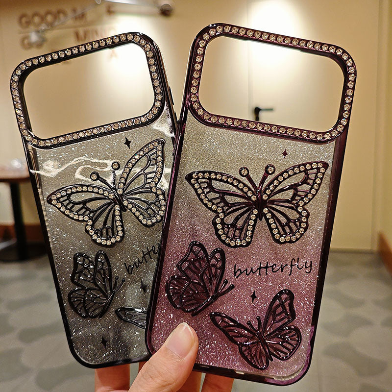 Sparkling Diamonds Glitter Butterfly Mobile Phone Cases Luxury for iPhone 17 Pro Max 16 15 14 13 12 11 Pro Max Phone Cover Girly