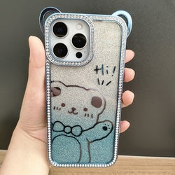 Cute Electroplating Bear Ears Mobile Phone Case Suitable Gradient Glitter Cartoon Pattern TPU Soft Shell for 16 15 Pro Max