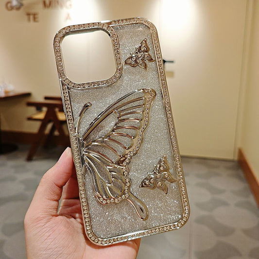 Bling Diamond Butterfly Phone Case for iPhone 17 Pro Max 16 15 14 13 12 11 Protective Cover Electroplating TPU Phone Cover