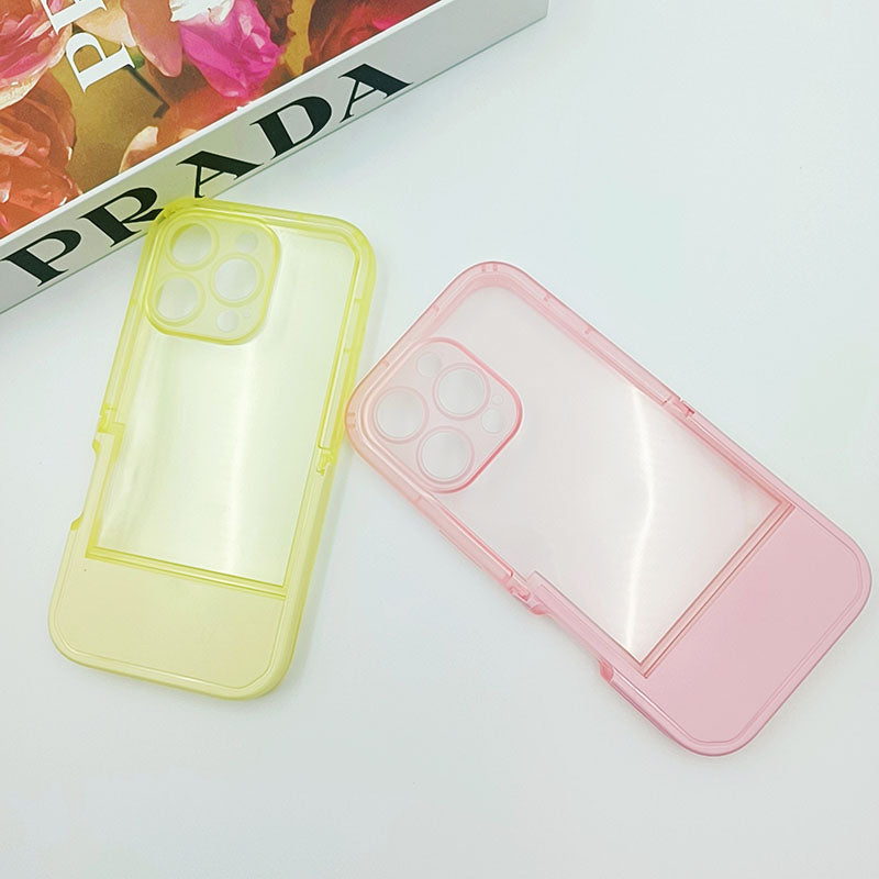 Candy Color TPU Invisible Stand Clear Mobile Phone Case for iPhone 13 14 15 16 17 Pro Max Bracket Phone Cover