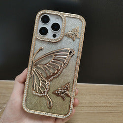 Bling Diamond Butterfly Phone Case for iPhone 17 Pro Max 16 15 14 13 12 11 Protective Cover Electroplating TPU Phone Cover