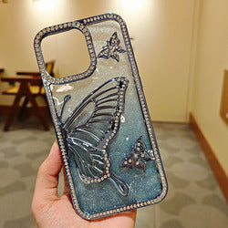 Bling Diamond Butterfly Phone Case for iPhone 17 Pro Max 16 15 14 13 12 11 Protective Cover Electroplating TPU Phone Cover