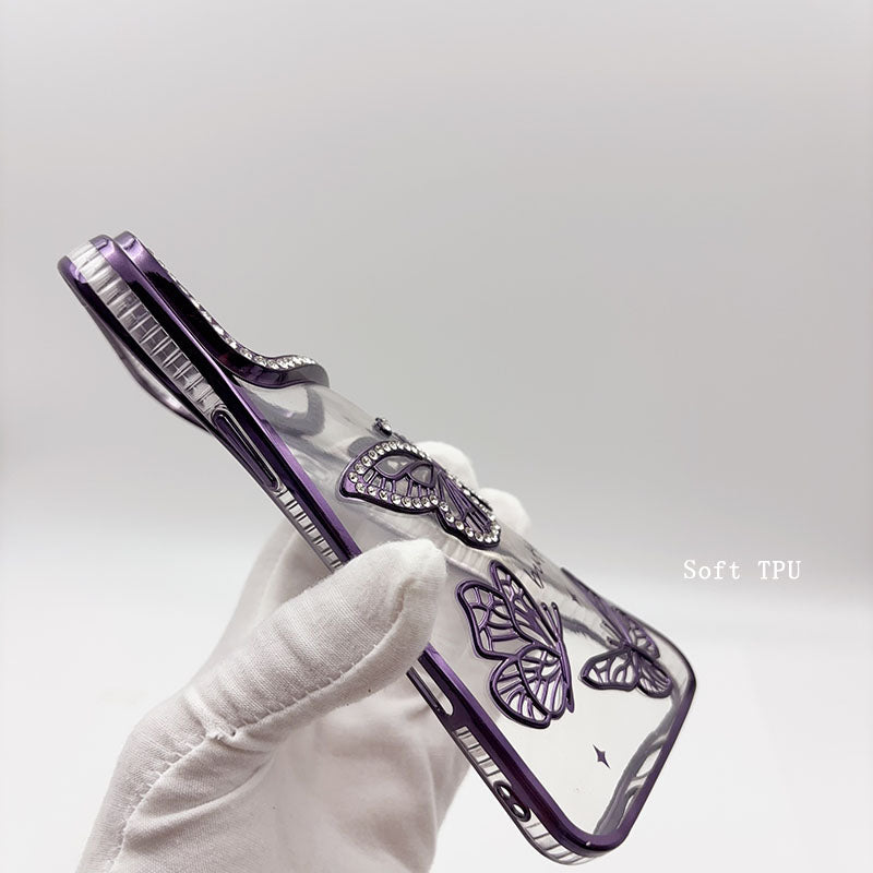 Sparkling Diamonds Glitter Butterfly Mobile Phone Cases Luxury for iPhone 17 Pro Max 16 15 14 13 12 11 Pro Max Phone Cover Girly